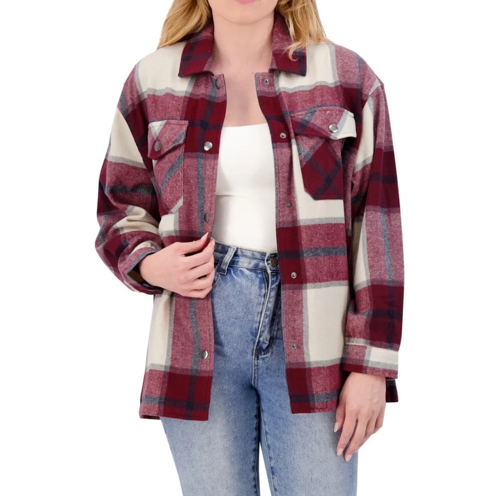 HFX Women's Plaid Flannel Shirt Snap Button Jacket Oversized Small